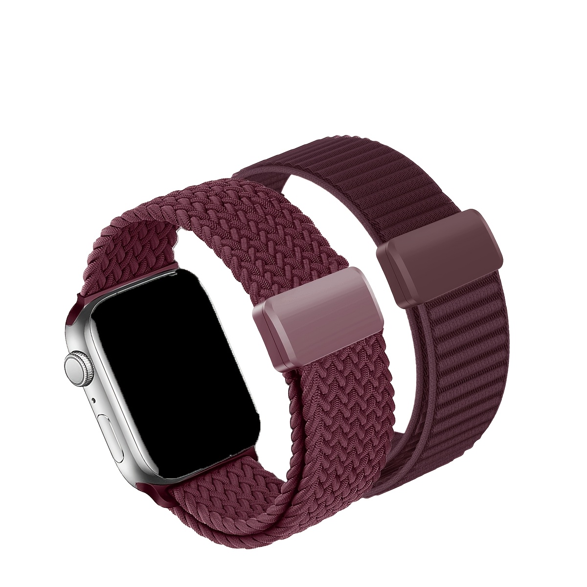 TEMU 2-pack Compatible For Watch Band Soft Nylon Braided Adjustable Strap, Same Color Wristband Suitable For Iwatch Series 11/10/9/8/7/6/5/4/se/ultra