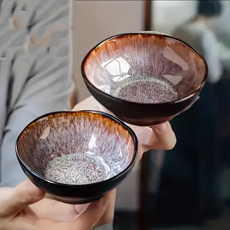 2pcs Vintage Ceramic Sauce Dishes, 4-inch Handcraft - Retro Special Shape Ceramic Taste Bowls, Hot Pot Sauce Bowls, Fruit Bowls, Salad Bowls, Dessert Bowls