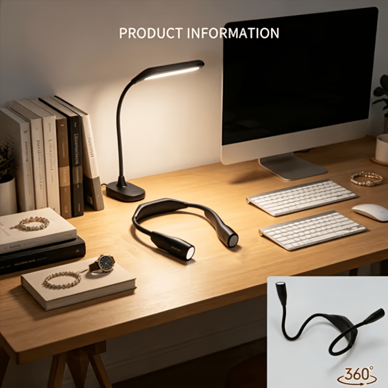 TEMU Lampe de lecture LED pour le cou, lampe de cou réglable 3 couleurs, lampe de livre flexible à 360°, alimentée par batterie portable, convient
