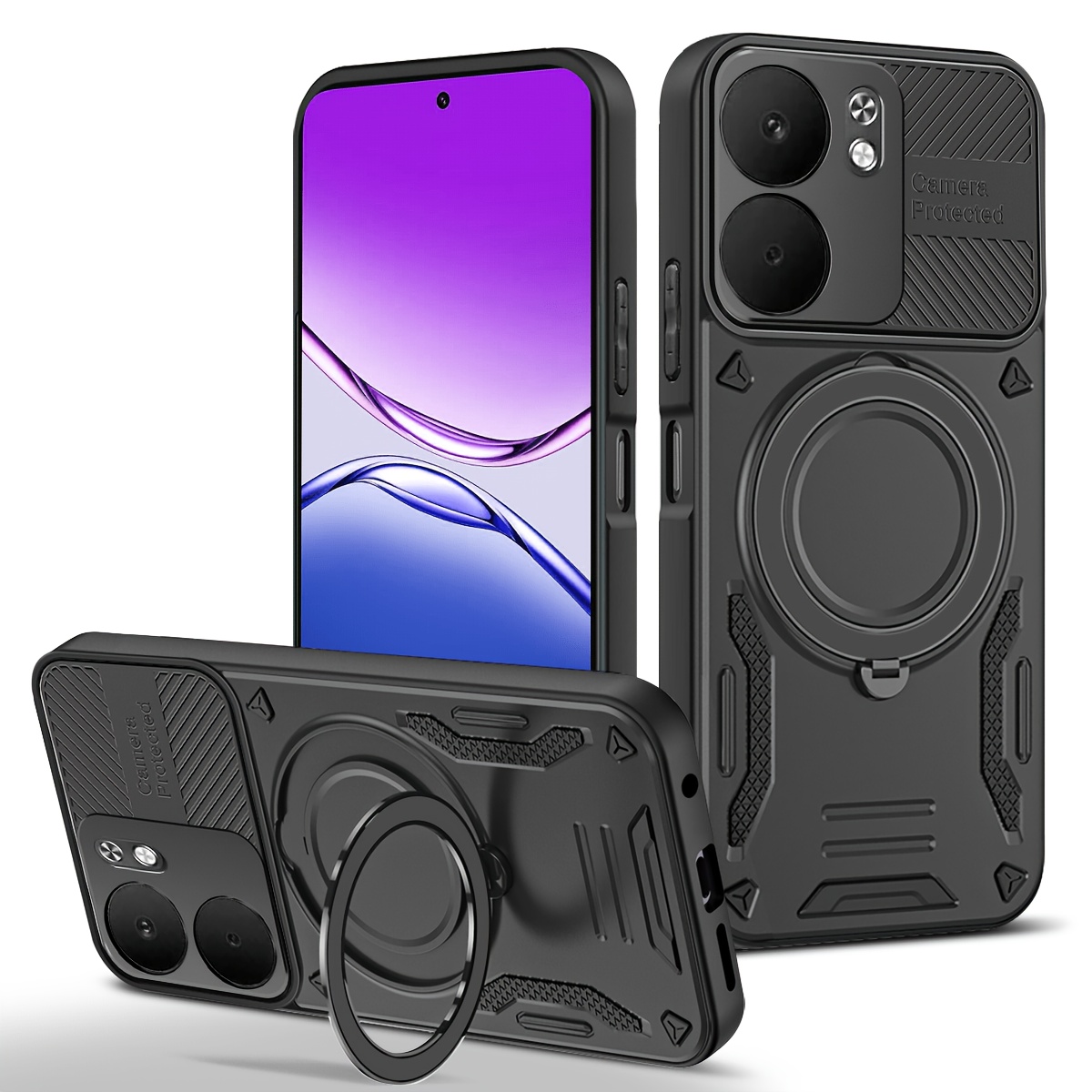 TEMU Phone Case: Suitable For Oppo A5x Phone Case, With Built-in Sliding Camera Cover And Ring