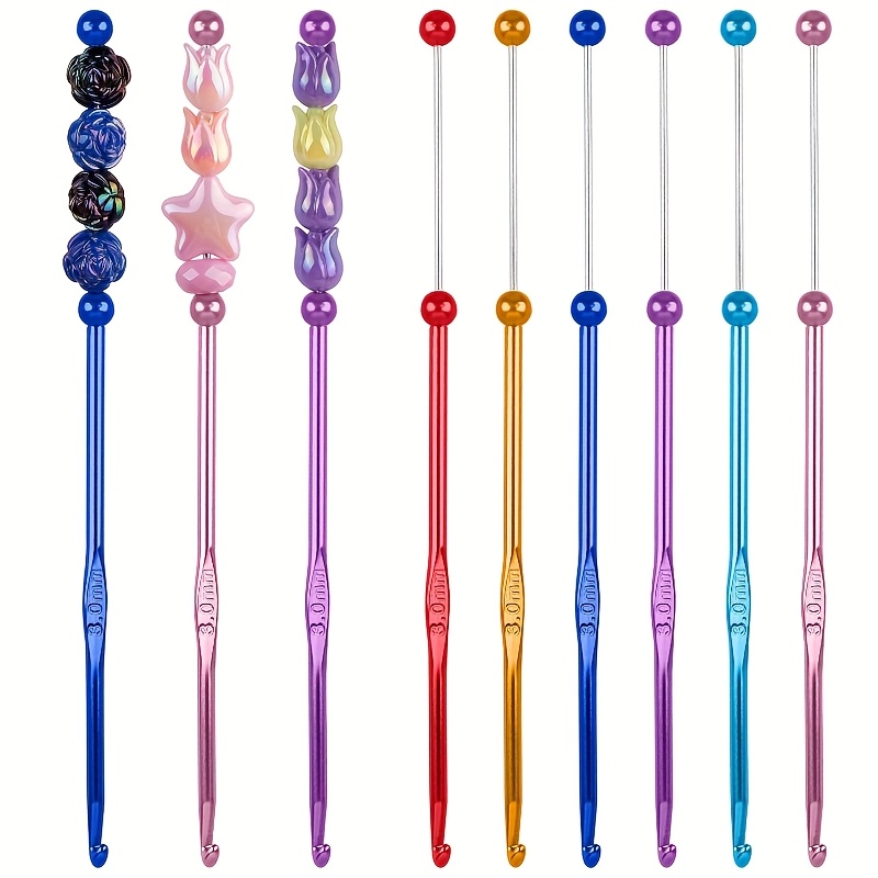 

6pcs Diy Crochet Tool With Bead Hooks, Thread Needles, Single Head Crochet Hooks, Metal Crochet Hooks, Sweater Knitting Needles