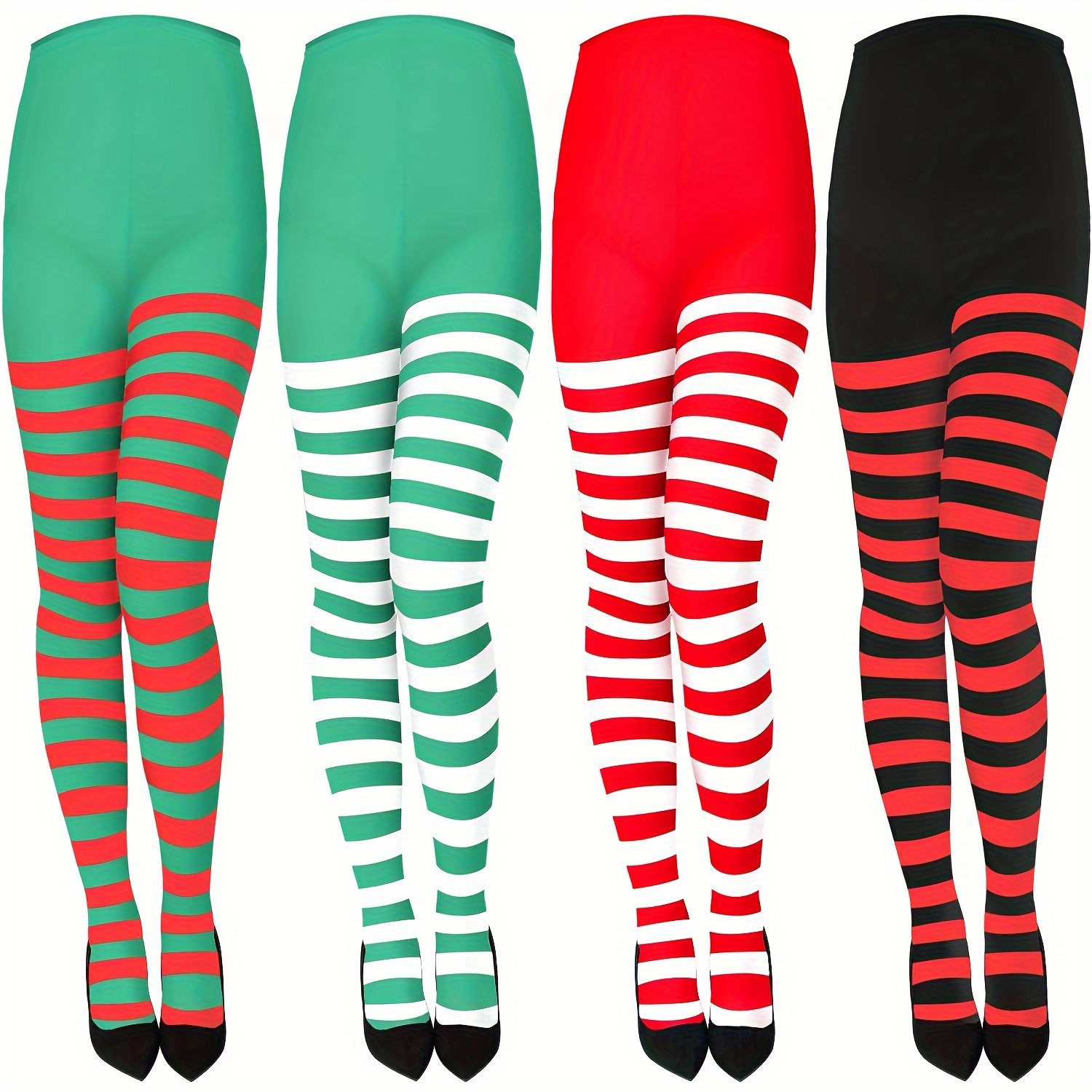 

1pc Collants à de couleur rayés pour adolescents, 85% polyamide 15% polyester, tissu tricoté, leggings extensibles toutes , lavable à , pour les fêtes et