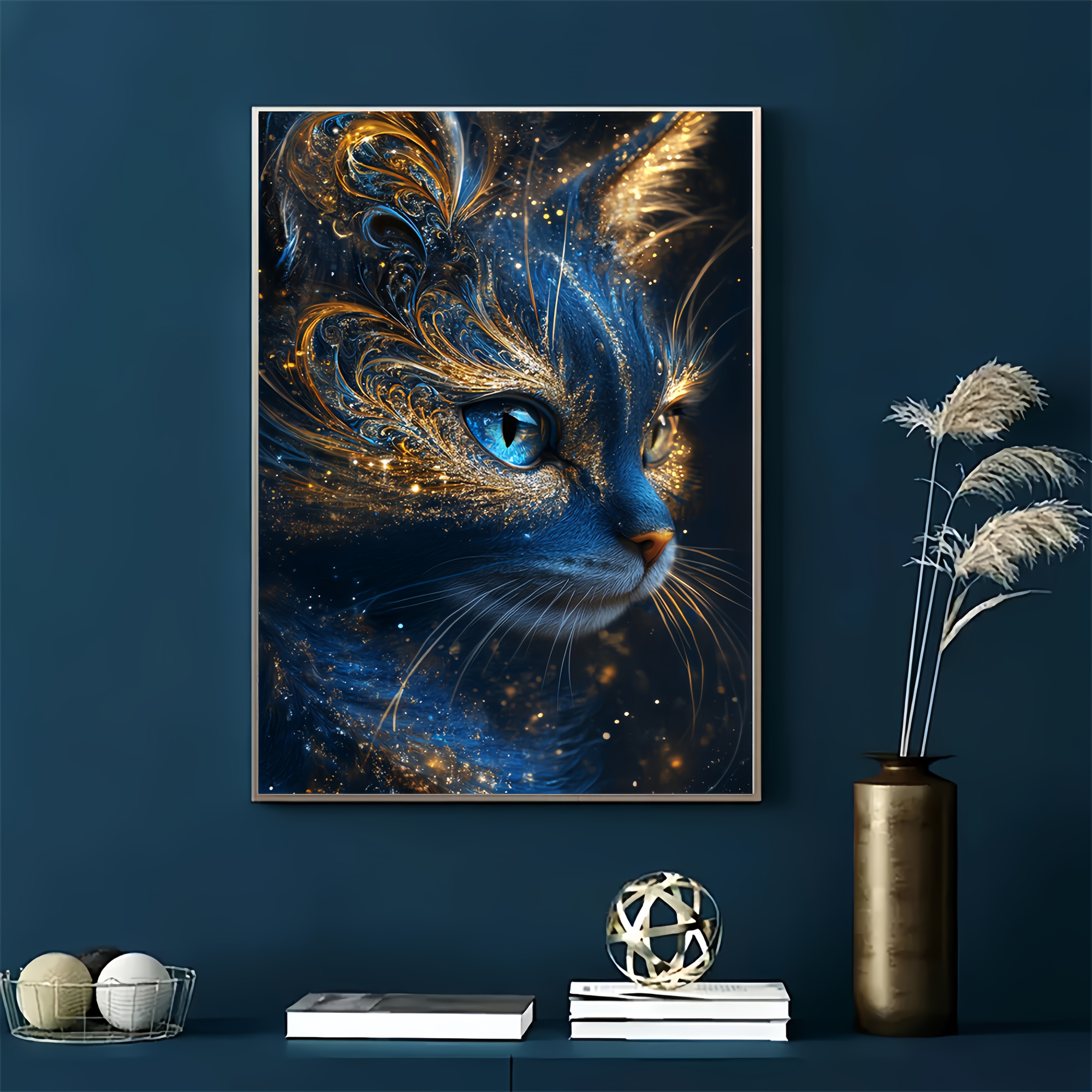 Image of 1pc 5d Fantasy Style Cat Diamond Painting, Full Rhinestone Art Kit, Office Wall Decor, Size 30*40cm, 11.8*15.7 Inches