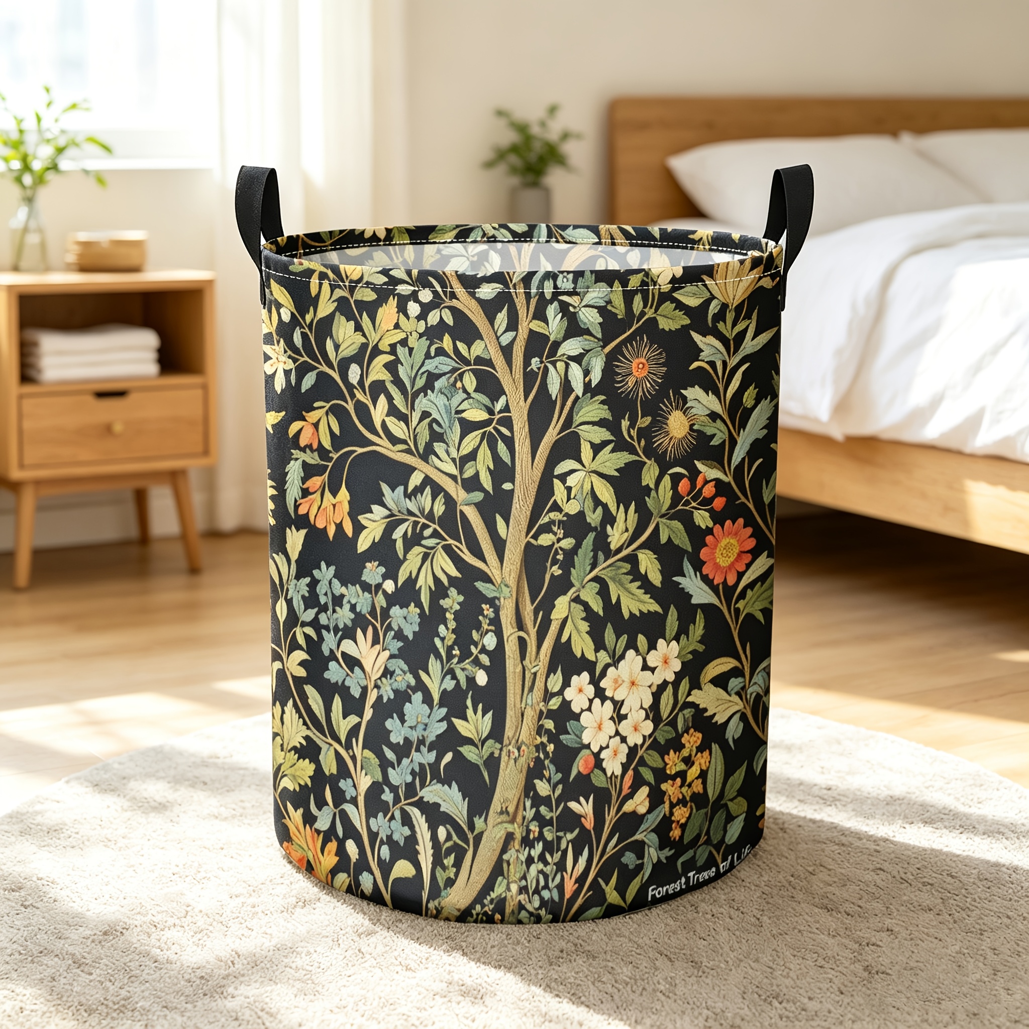 TEMU 1pc Large Round William Basket - Retro Foldable Laundry Storage Box, Suitable For Bathroom, Room, Etc., Sturdy And Durable With Print, Stackable