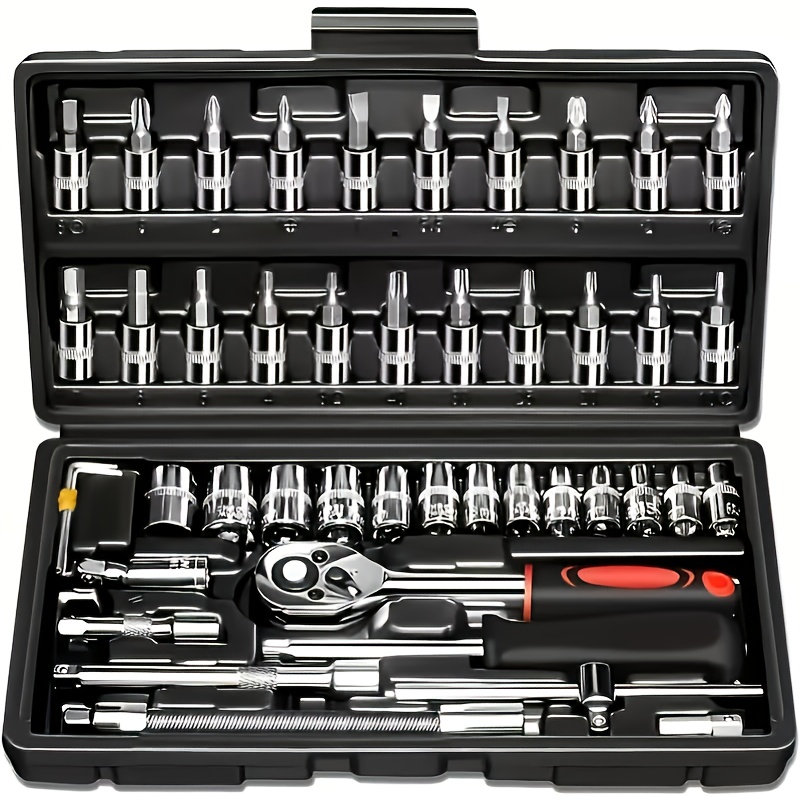 TEMU 216/46pcs Tool Kit Set, Automotive Repair Tools, Multi-functional Repair Kit, Socket Wrench, Torque Wrench, Screwdriver, Portable Car Bicycle