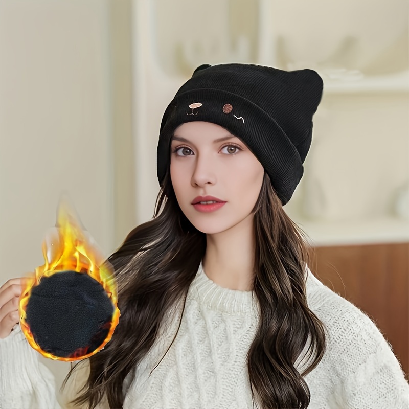 Bonnet Hiver Tricoté Noir Femme - Taille Unique, Coton, Neuf Sans étiquette