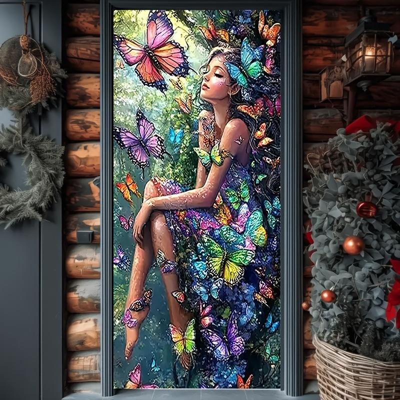 TEMU 2d Flat, 2d Door Banner, 2d Flat Banner Door Curtain, 1pc Horizontal Curtain, Fairy Forest - Vibrant With Satin Effect, Reusable Holiday