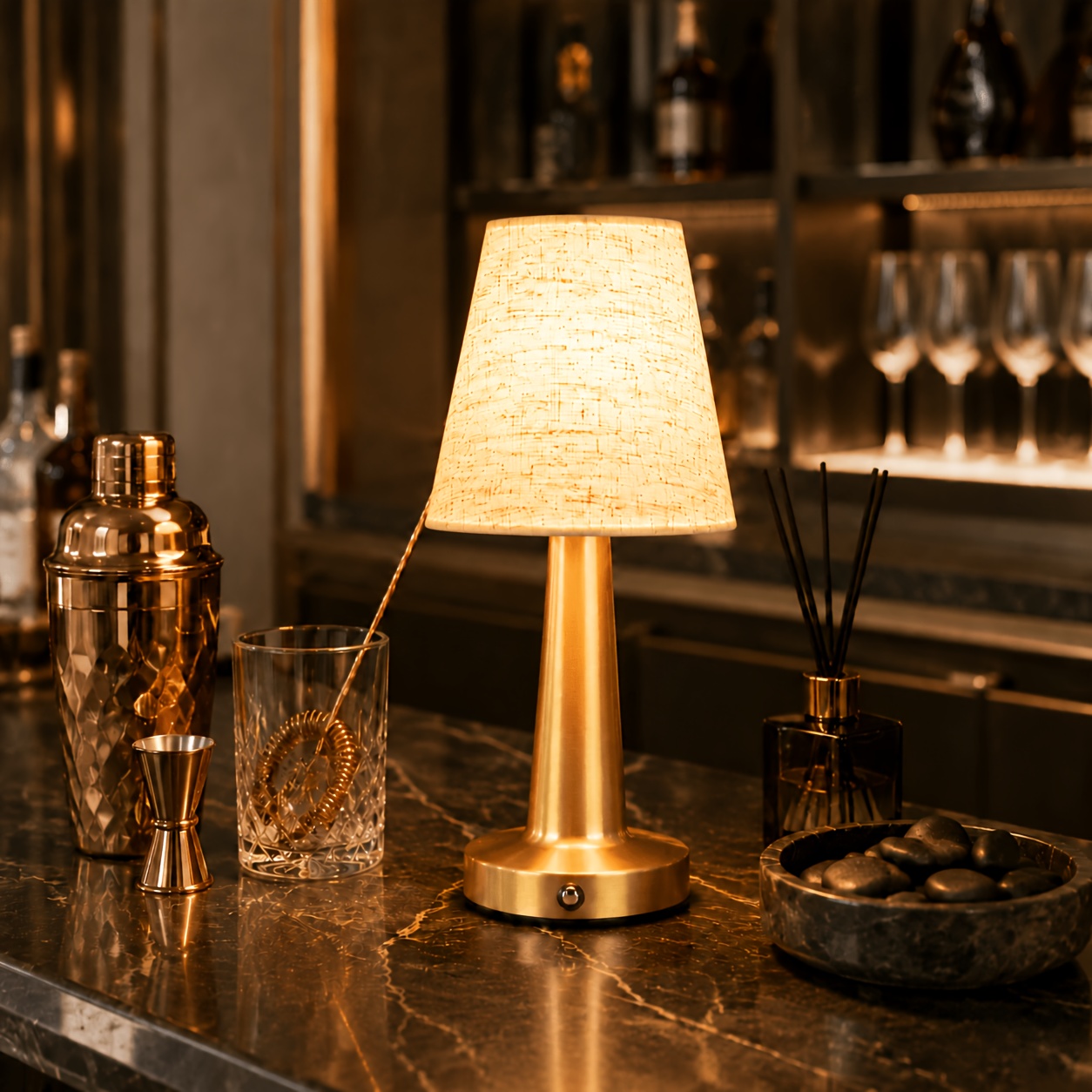 Retro Touch Lamp with Cordless Charging and 3-Color Light