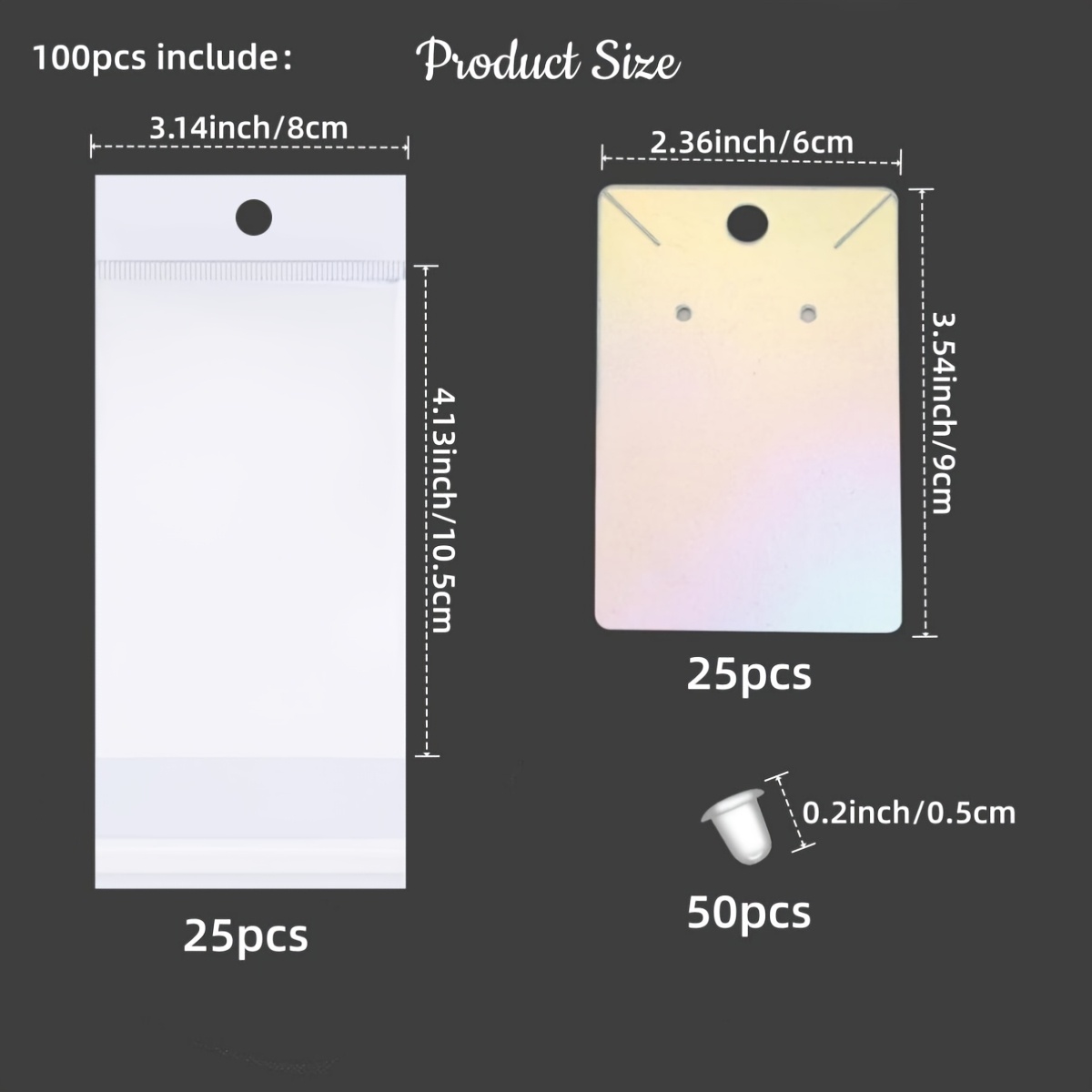 TEMU 100/400pcs Tulikemg Holographic Earring Cards Kit With Display Cards, Backs & Jewelry Bags - Holographic , Compatible For Earrings & Necklaces
