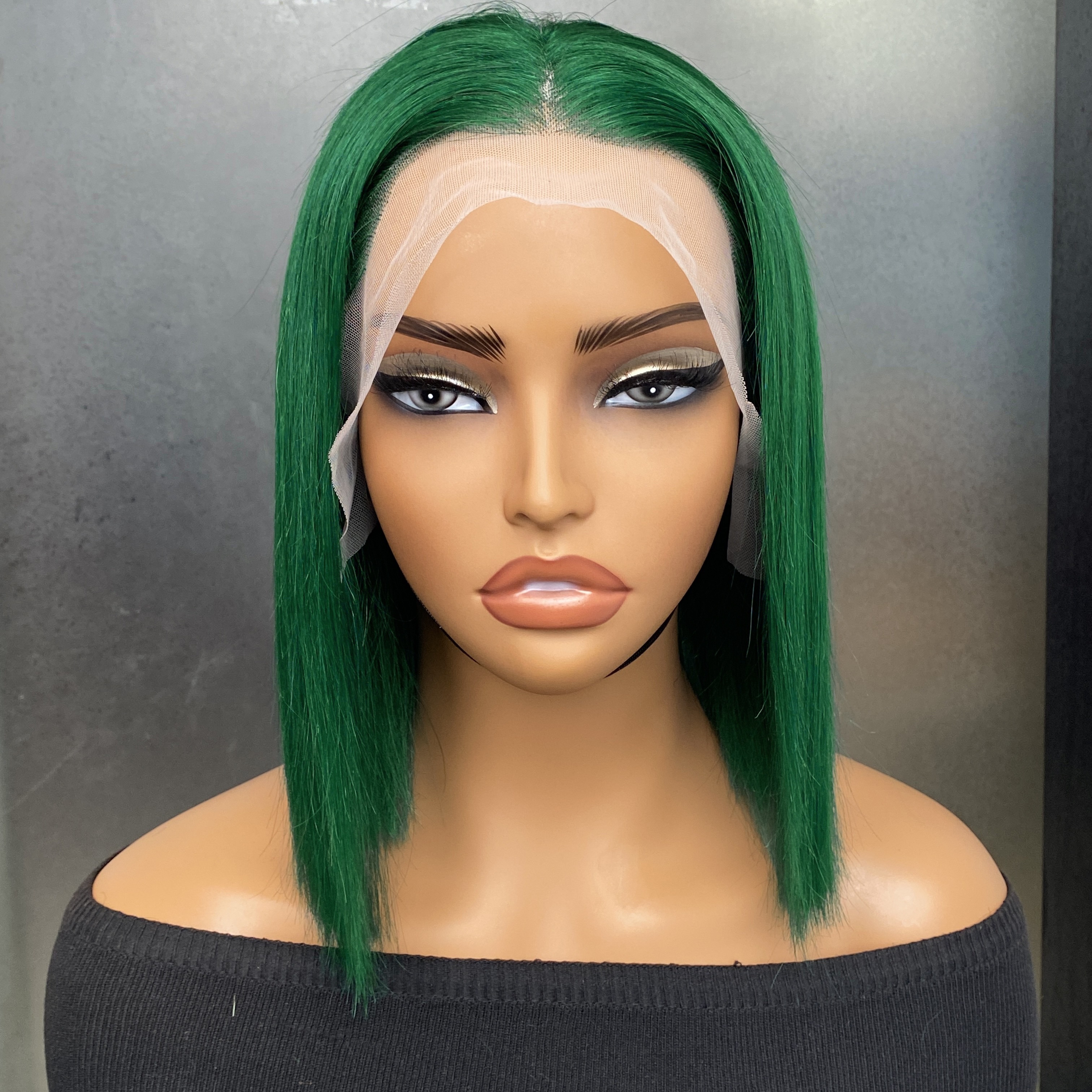 13x4 Human Hair Wig Dark Green Short Human Hair Bob Wigs Temu