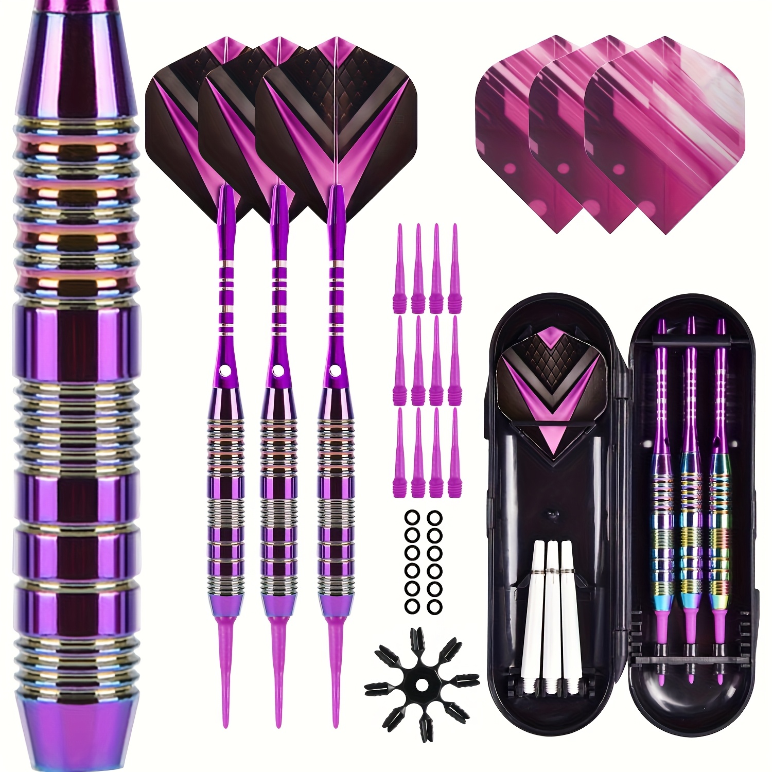 E-shop Lebendiges Lila 3-teiliges Dart-Set mit zusätzlichen Flügeln & Spitzen – Ideal für Heim-/Bar-Spiele