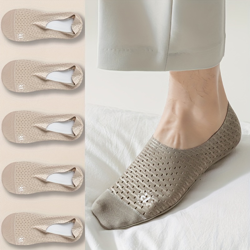 E-shop 5 Paar Herrensocken in Unifarben mit Transferetikett, Großes Me-Loch, Atmungsaktives Stoffboden, Rutschfest, für Geschäft, Freizeit, Sport,