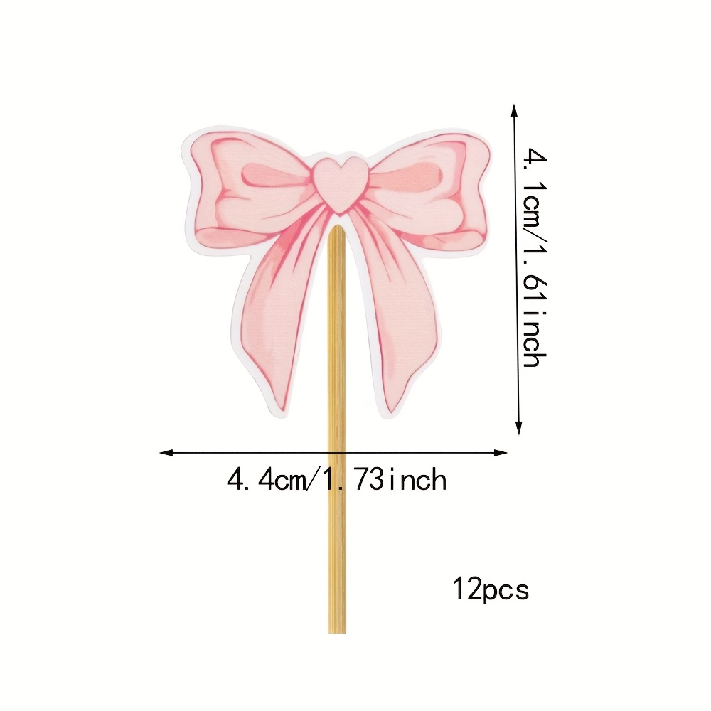 Image of 12-pack Pink Bow Paper Cupcake Decorations, Paper Decorations Cute Bow Tie Necktie Cupcake Picks Photo Props For Single Bride Wedding Birthday Baby Shower Pink Theme Party Decor, Halloween, Christmas