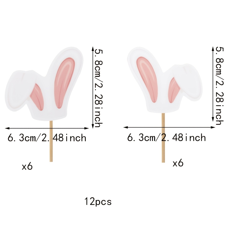 Image of 12 Rabbit Ear Cake Toppers, Perfect For Easter Baking Decorations