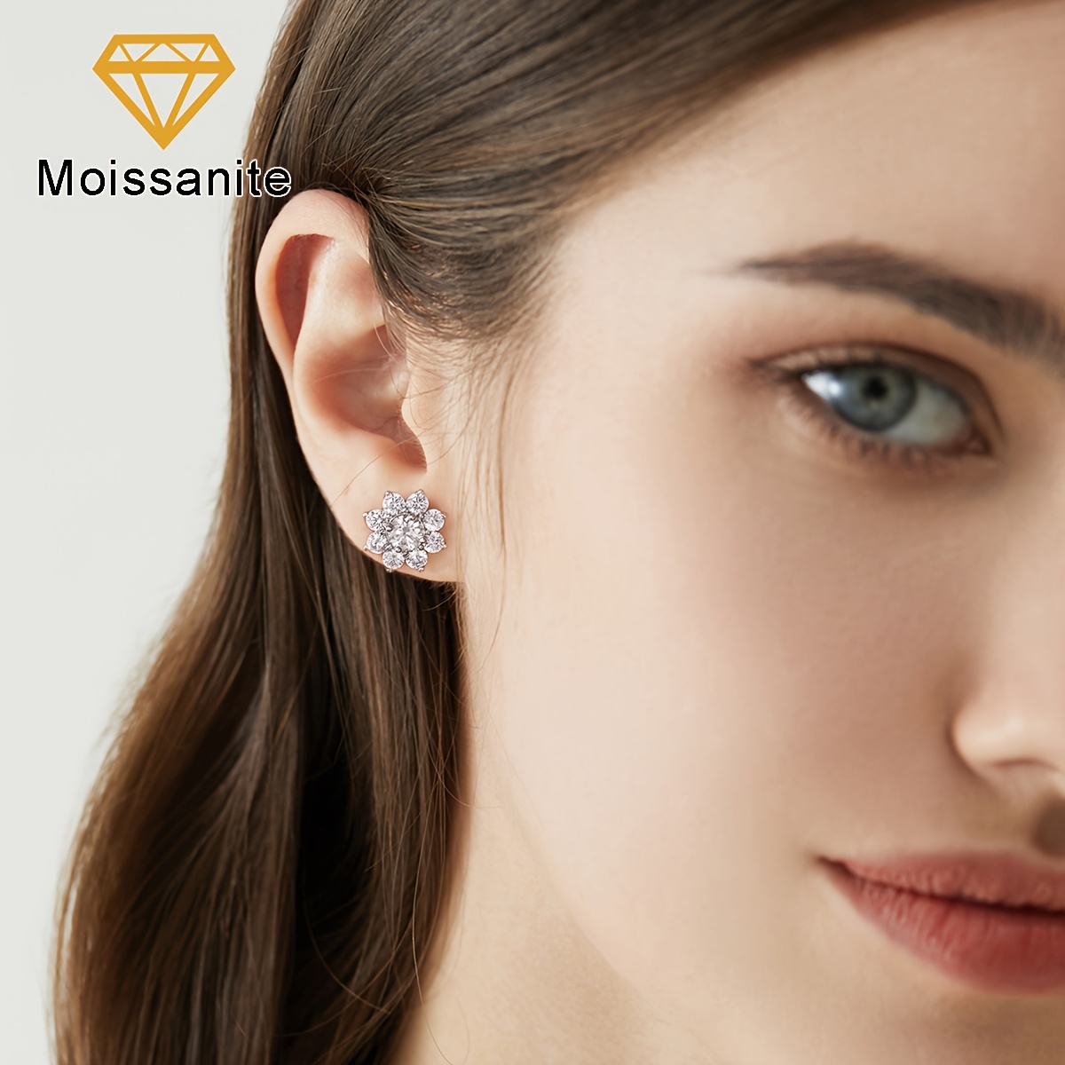 Women's 0.5CT Moissanite Sunflower Halo Stud Earrings, Luxury Gift