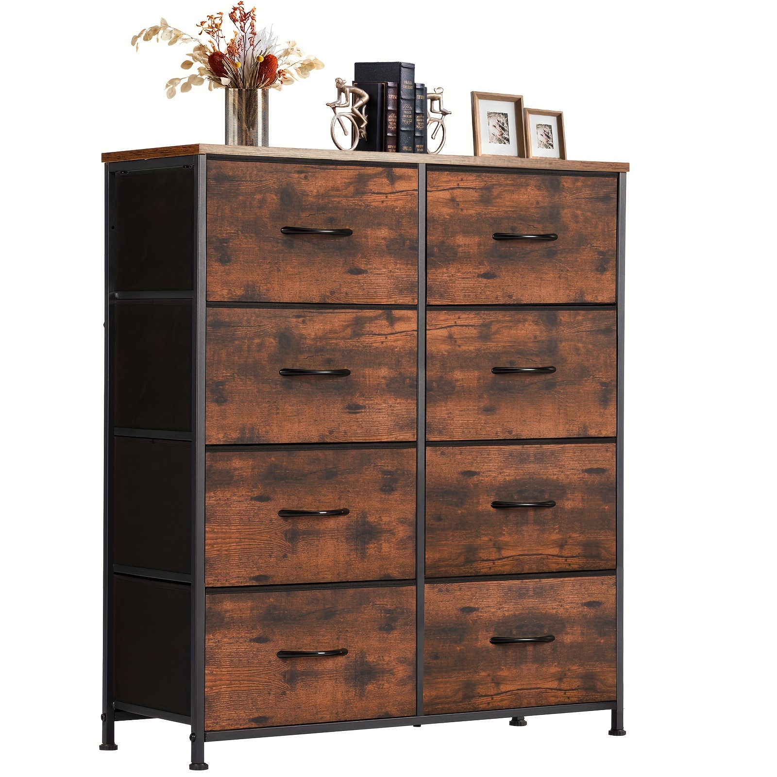 

Dresser For Bedroom, Chest Of 8 Drawers, Cloth Dresser Closet Storage Clothes Organizer Tower With Fabric Bins, Metal Frame, Wood Tabletop For Living Room, Entryway