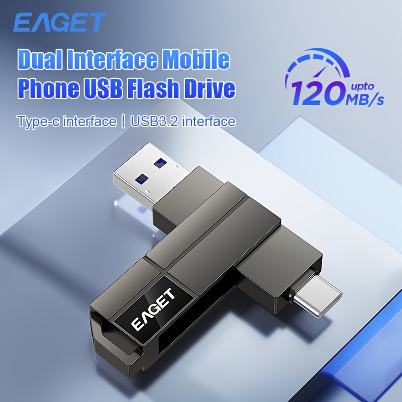 

Clé USB 2-en-1 EAGET avec double interface USB C - Clé USB 64 Go en métal avec rotation à 360°, clé USB/Type-C pour , , MacBook, stockage externe USB3.2 batterie