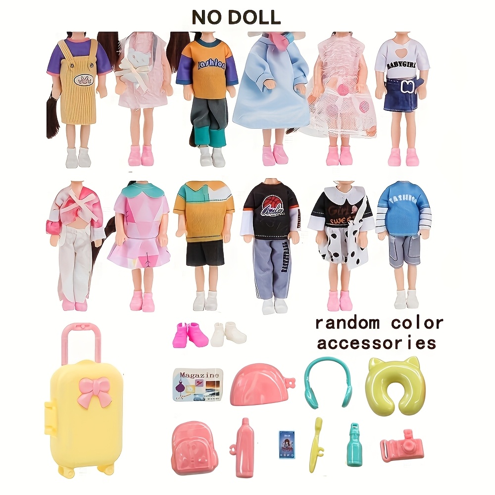Image of 25pcs 5.5-inch Doll Clothing Set, Fashion Casual Doll Outfits With Suitcase, Magazine, Accessories, And Shoes, Toy Birthday Christmas Gift