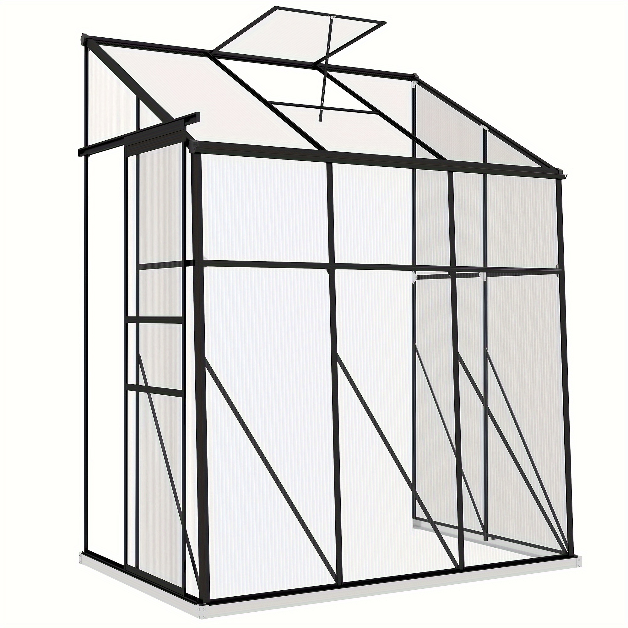 

Outsunny 6' X 4' Lean-to Polycarbonate Greenhouse, Walk-in Hobby Green House With Sliding Door, 5-level Roof Vent, Rain Gutter, Garden Plant Hot House With Aluminum Frame And Foundation, Black