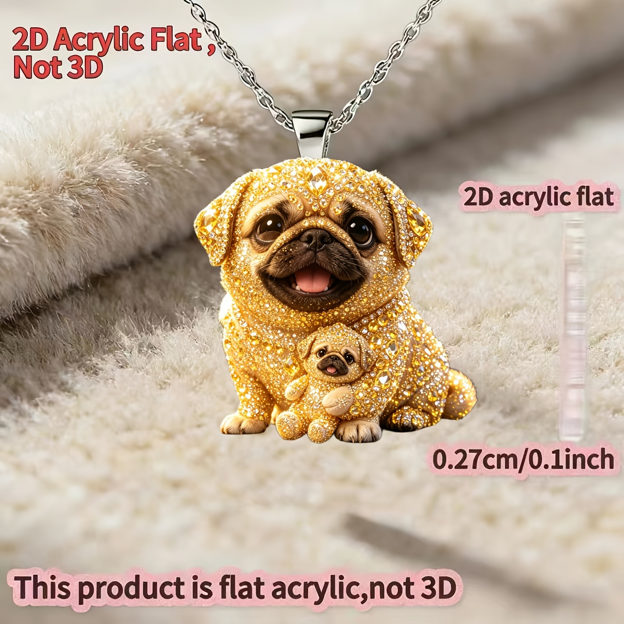 Acrylic Cute Pug Y-Shaped Pendant Necklace, Birthday Gift
