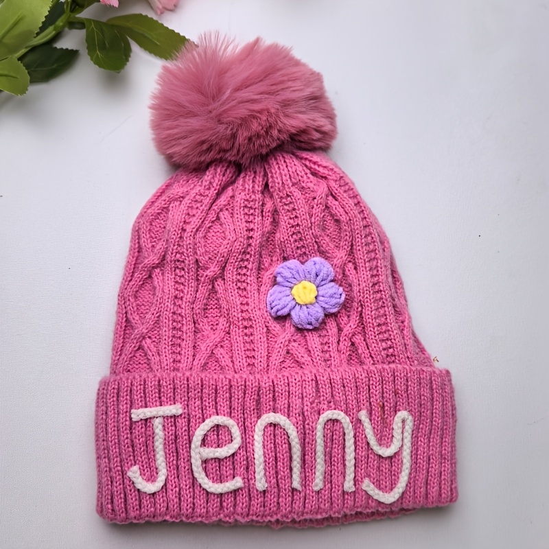 TEMU Slouchy Personalized Beanie - Custom Name Hat With Pom, Cute Fashion For Women, Soft Chunky Beanie With Pom Pom, Custom Name Beanie For Women -