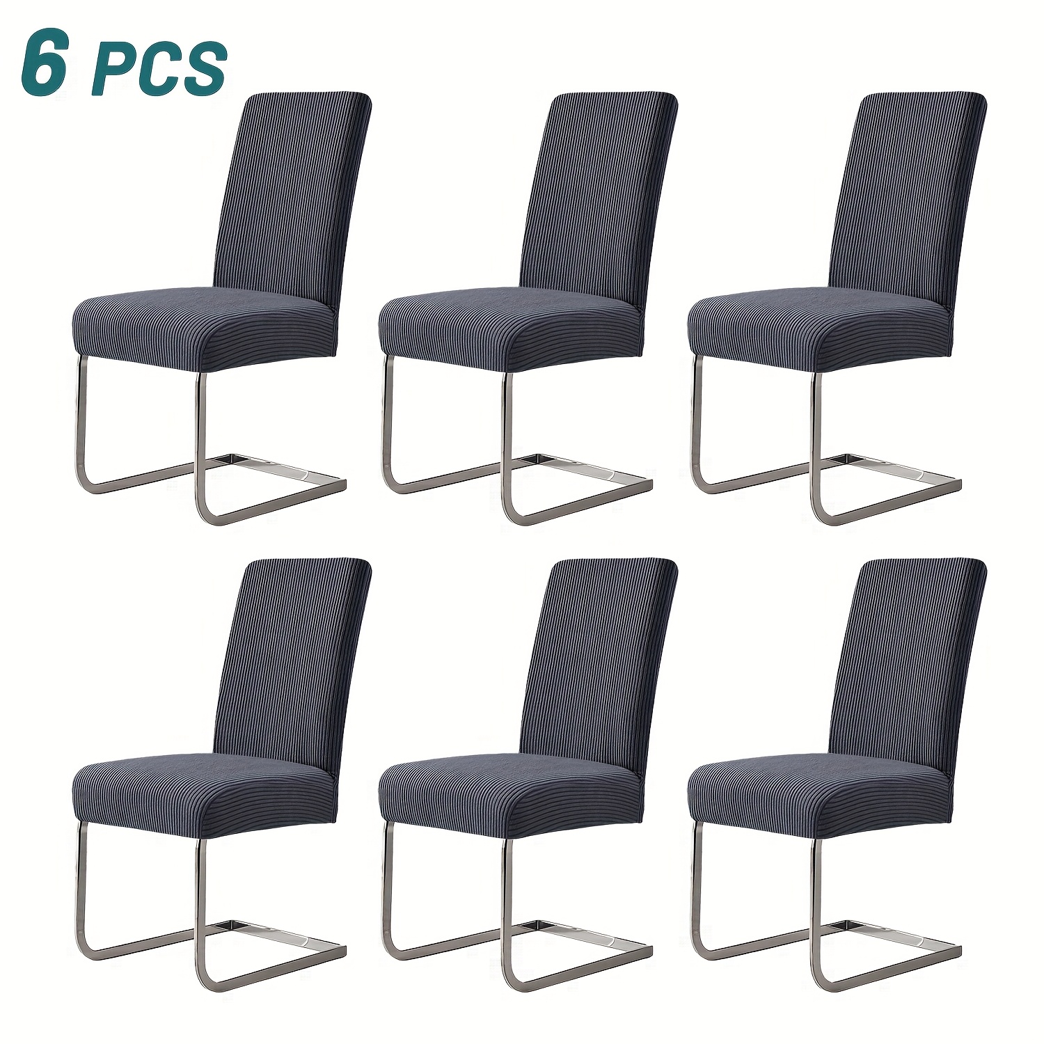 Image of 4/6pcs Elastic Band Backrest Chair Cover Set Chair Cover Protective Cover, Striped Textured High Elastic Fleece Fabric, Machine Washable, Suitable For Living Room, Bedroom, Dining Room, Study, Hotel