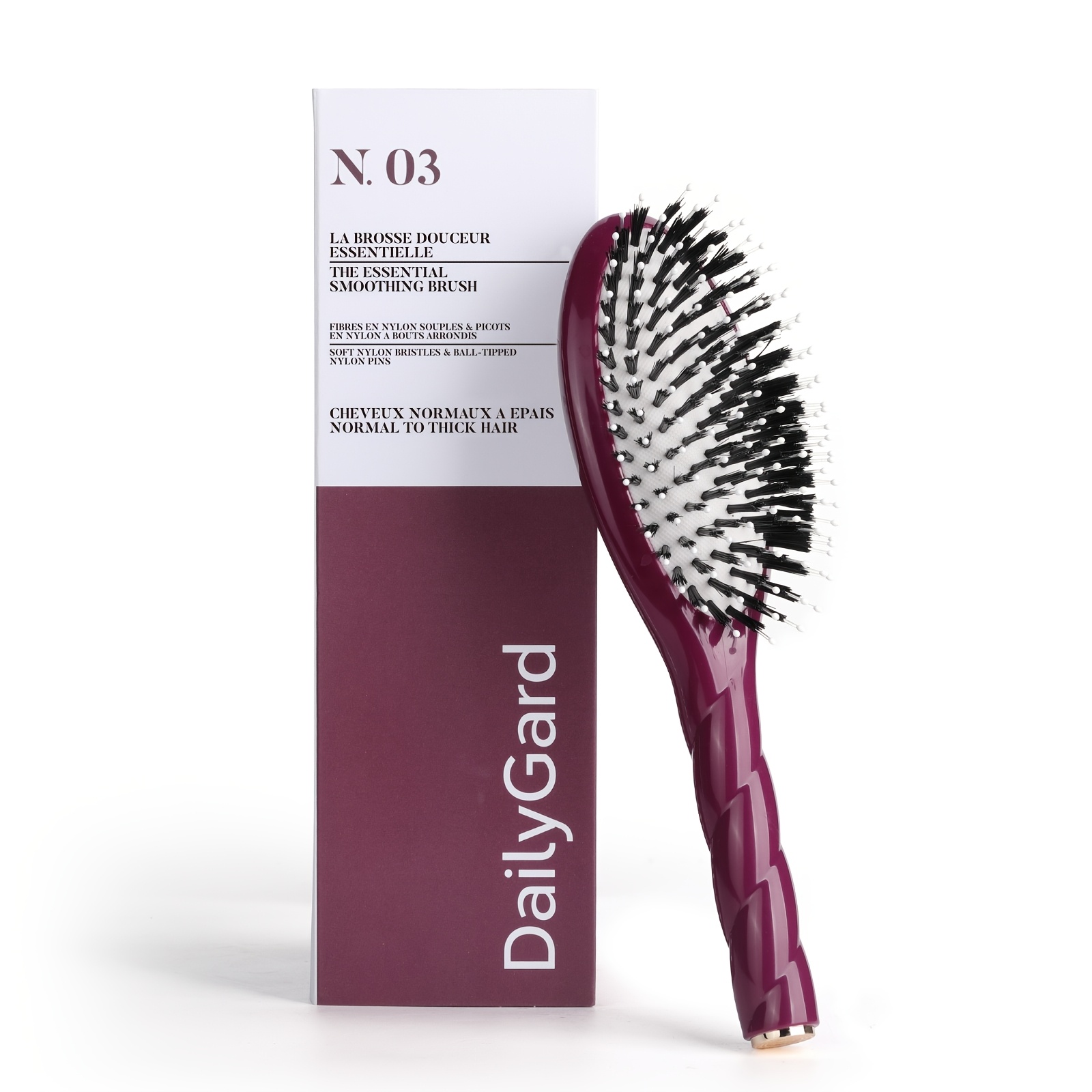 TEMU 1pc Natural Bristle Hair Brush, Cushion Paddle Detangling Comb With Nylon Pins, Smoothing Hairbrush For Thick Curly Straight Hair, Scalp Massage