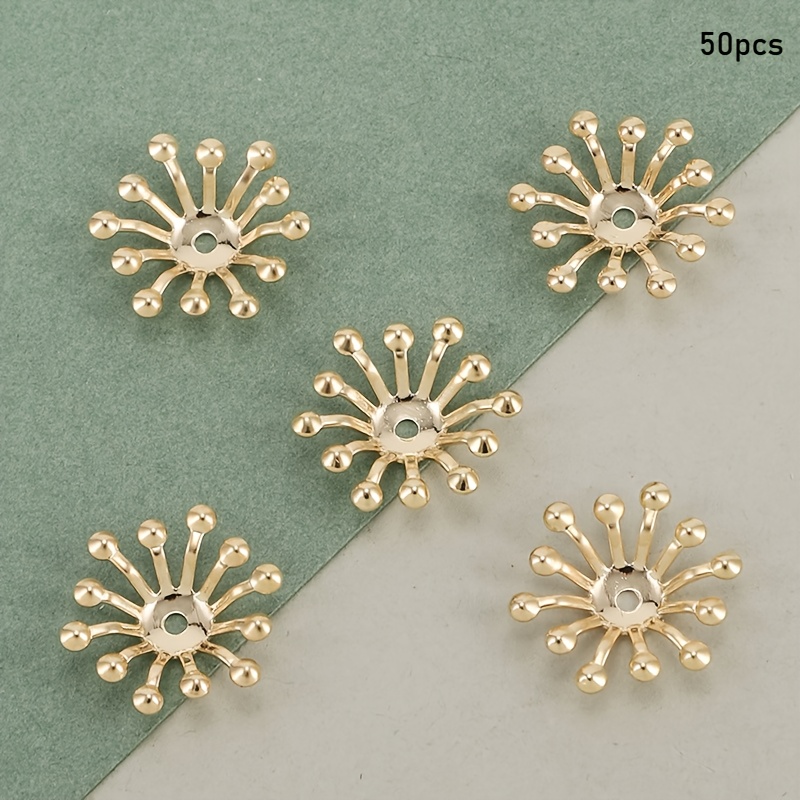 TEMU 50pcs 0.59inch Golden And Silvery Beads Hats - Complex Iron , Suitable For Diy Handicrafts And Jewelry Making, Shiny , Base Accessories - Making Accessories