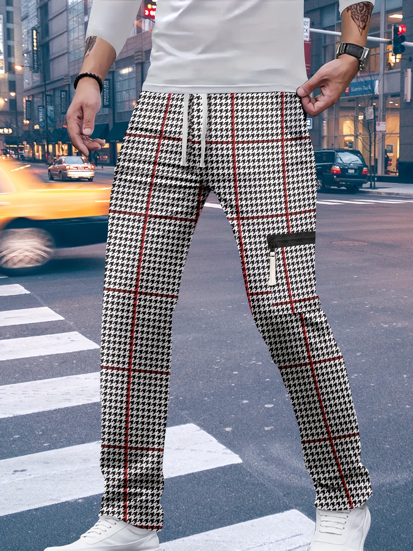 Lightweight Design *'s Fashion Plaid Casual Pants with Pockets Stylish  Pattern, Polyester, Machine Washable for Everyday and Leisure