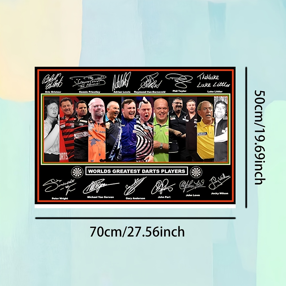 TEMU 1pc Unframed " Darts Players" Autographed Poster - Darts Wall Art, Preprinted, Frameless Design, Collectible Sports Memorabilia, Darts Decor