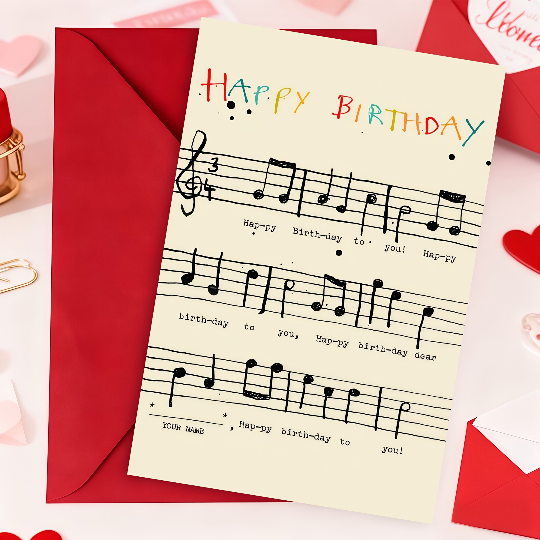 TEMU única de la de , tarjeta de con símbolos musicales vintage escritos a , con sobre, ideal para diversas ocasiones