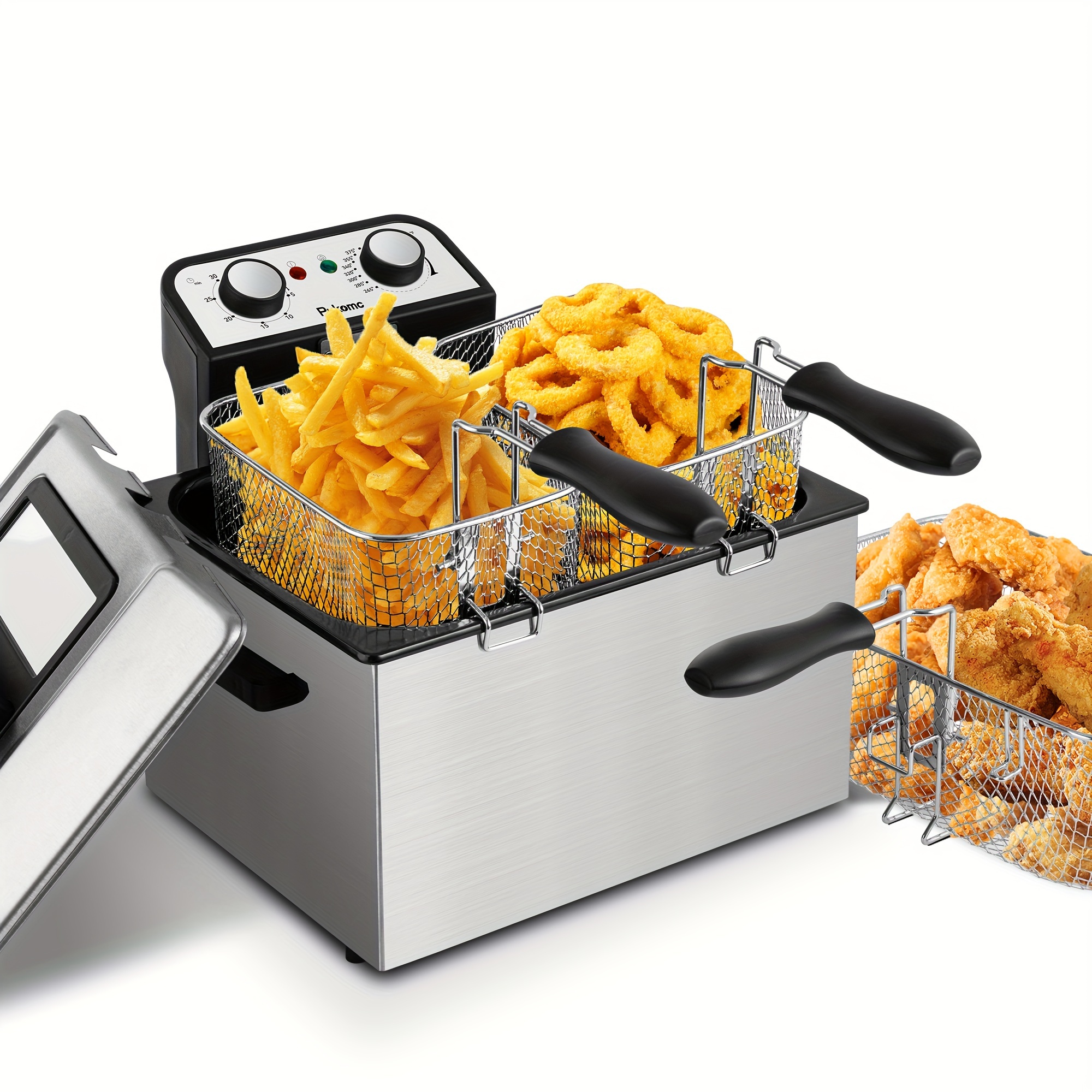 

Electric Deep Fryer With 3-baskets For Home, 5l/5.3qt Deep Fryer With Timer And Temperature, 1800w Deep Fryer With Basket, Easy To Disassemble And Clean, Stainless Steel, Black