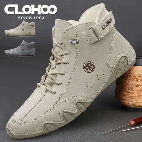 clohoo 플러스 사이즈 남성용 솔리드 트렌디 하이킹 신발, 후크 앤 루프 패스너 남성용 야외 활동을 위한 편안한 미끄럼 방지 내구성 운동화
