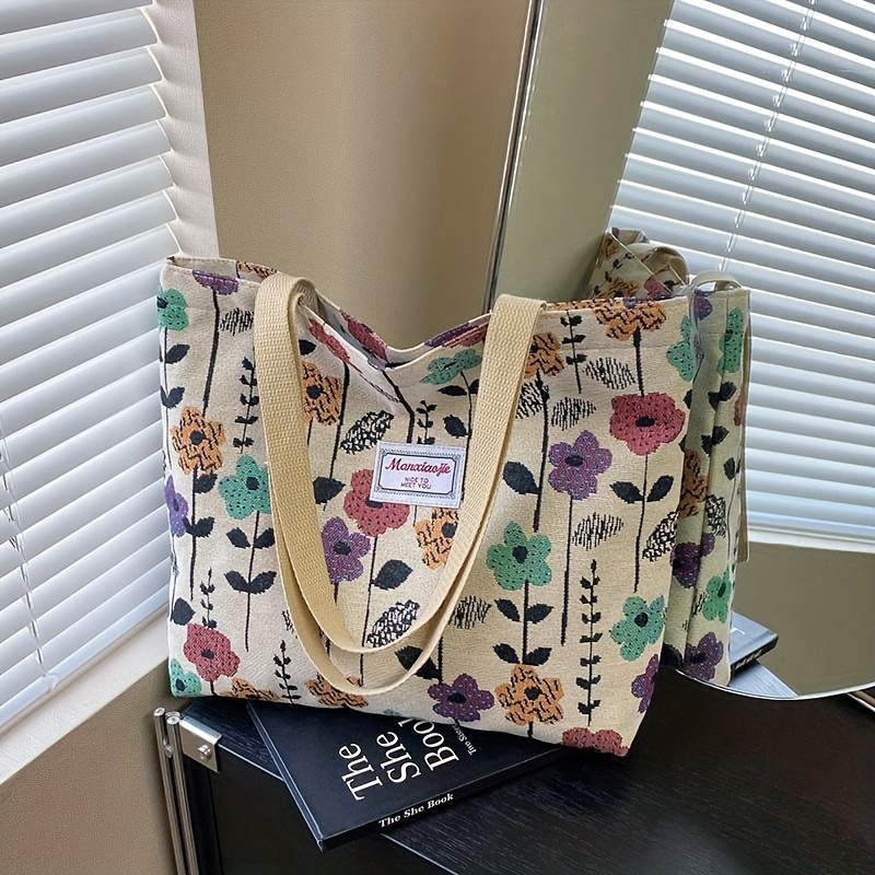 TEMU 2025 New Minimalist Fashion Large Capacity Commuter Handbag, Elegant Floral Handbag