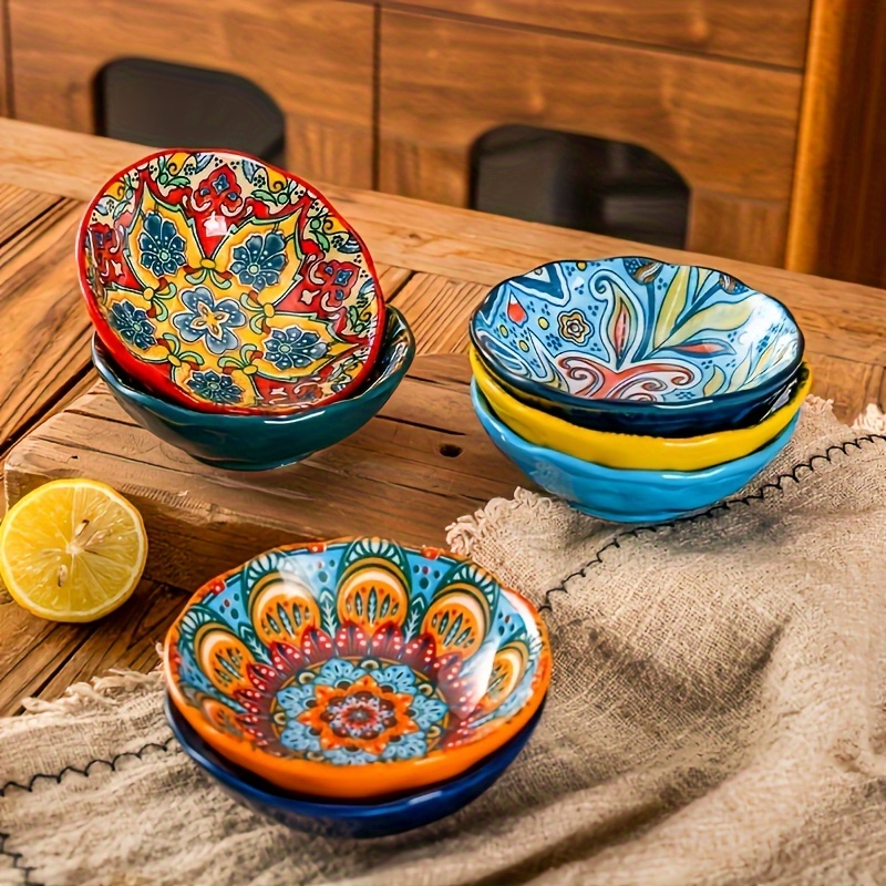 

4pcs 4-inch Bohemian Handmade Ceramic Bowl, Dishes, , Barbecue Hot Pot Pickles, Snack Dishes, Vinegar Dishes, Home Kitchen Restaurant Hotels, Kitchen Supplies, Cutlery Accessories