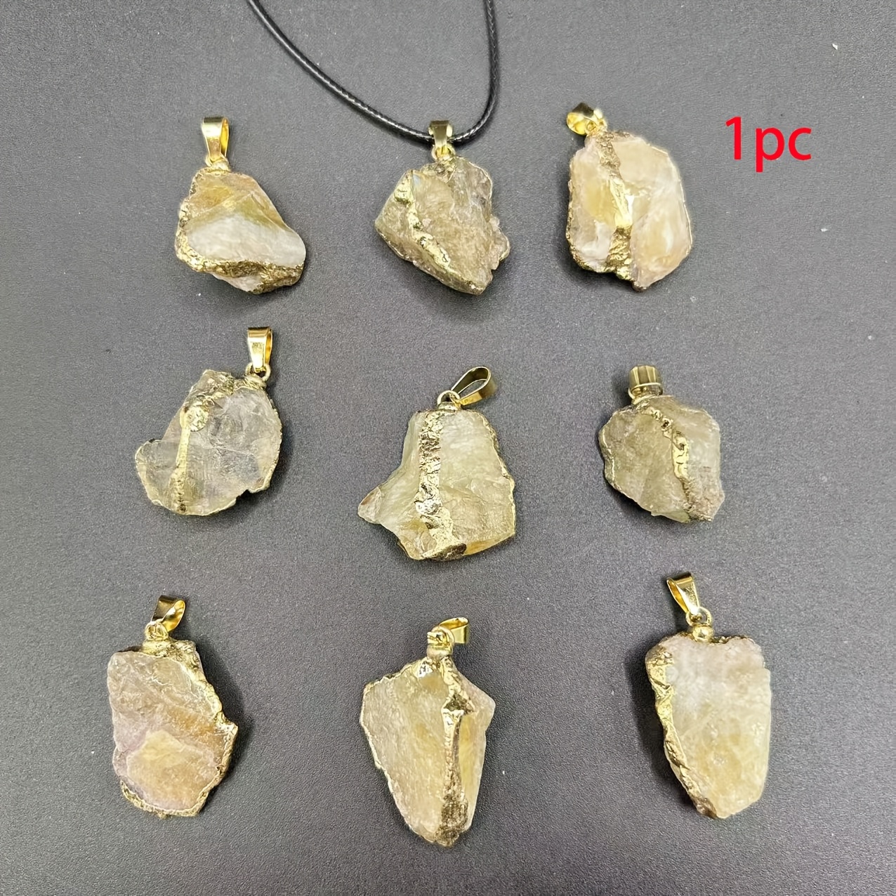 TEMU Ensemble de 1/3 pièces Pendentif en Citrine Naturelle, Joli Collier en Irrégulière à Bord Doré, Chaîne pour Pull et Accessoires de Bijouterie,