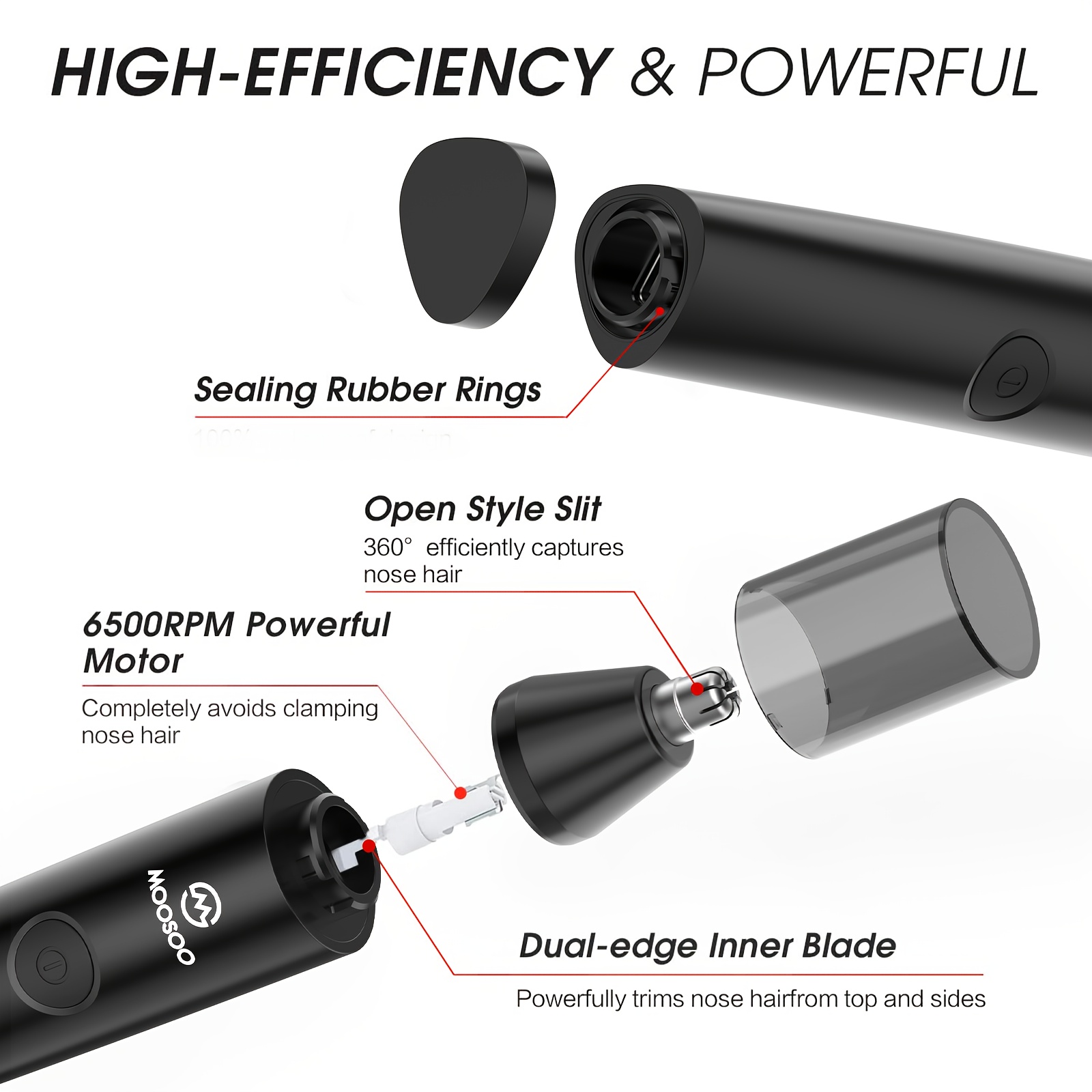 MOOSOO Draadloze Haartrimmer - Dubbele Blade, USB-Oplaadbaar voor Mannen & Vrouwen | Precisie Neus, Oor, Wenkbrauw- & Gezichtsverzorging | Compact, Lichtgewicht Ontwerp | Eenvoudig Onderhoud (Zwart)