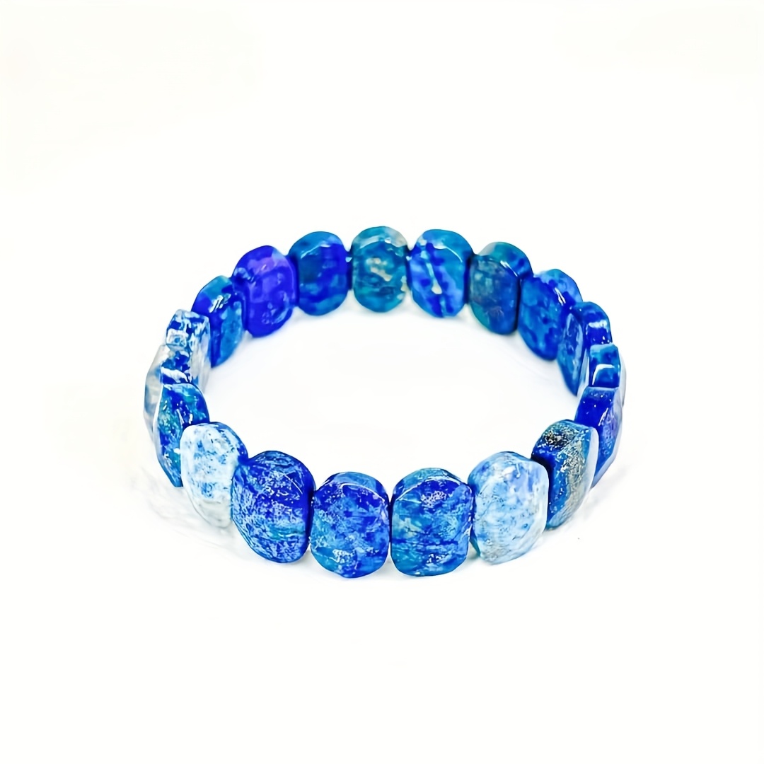 Natural Lapis Lazuli Bracelet Faceted with Golden Flecks September Birthstone
