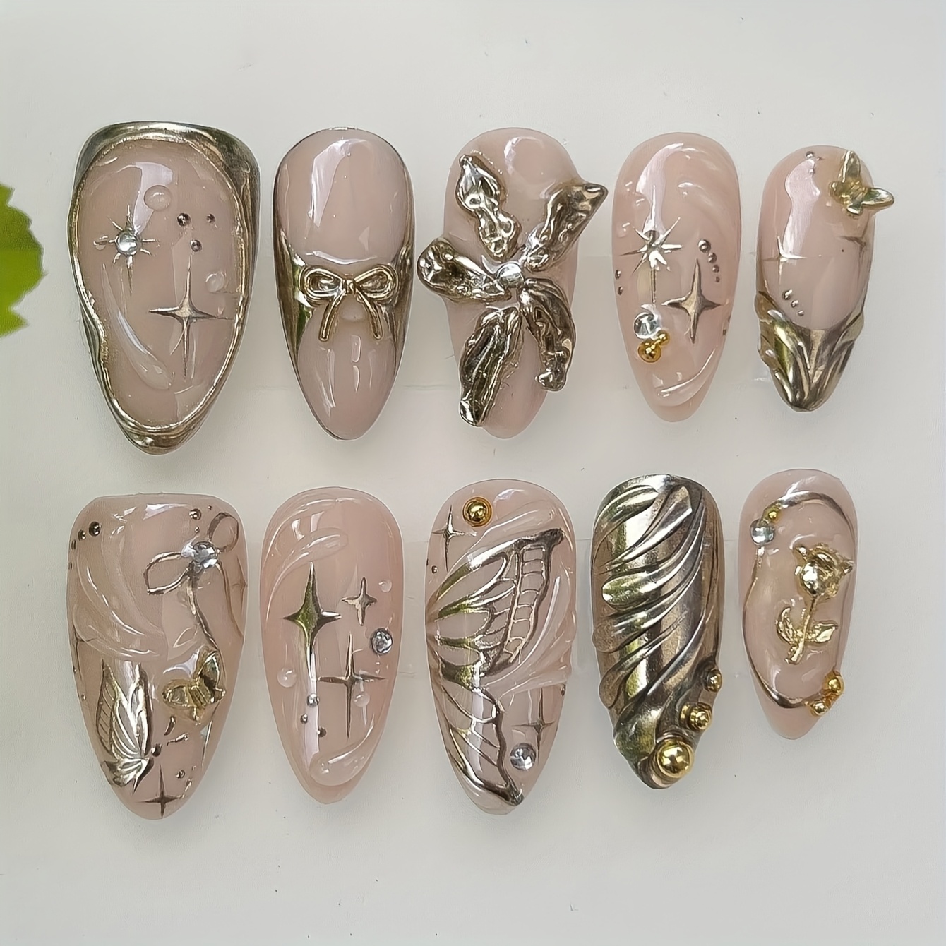 TEMU 10pcs Of Summer Beach Roses High-quality Wear Nail Flowers Heavy Craft Handmade Nail Nail Stickers