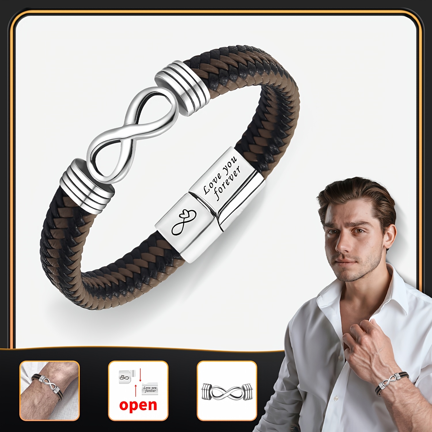 TEMU 1pc Valentine's Day Romantic Must-have Gift â Fashionable Men's Bracelet â For Son, Dad, Grandson, Brother, Best Friend, Nephew, Boyfriend,