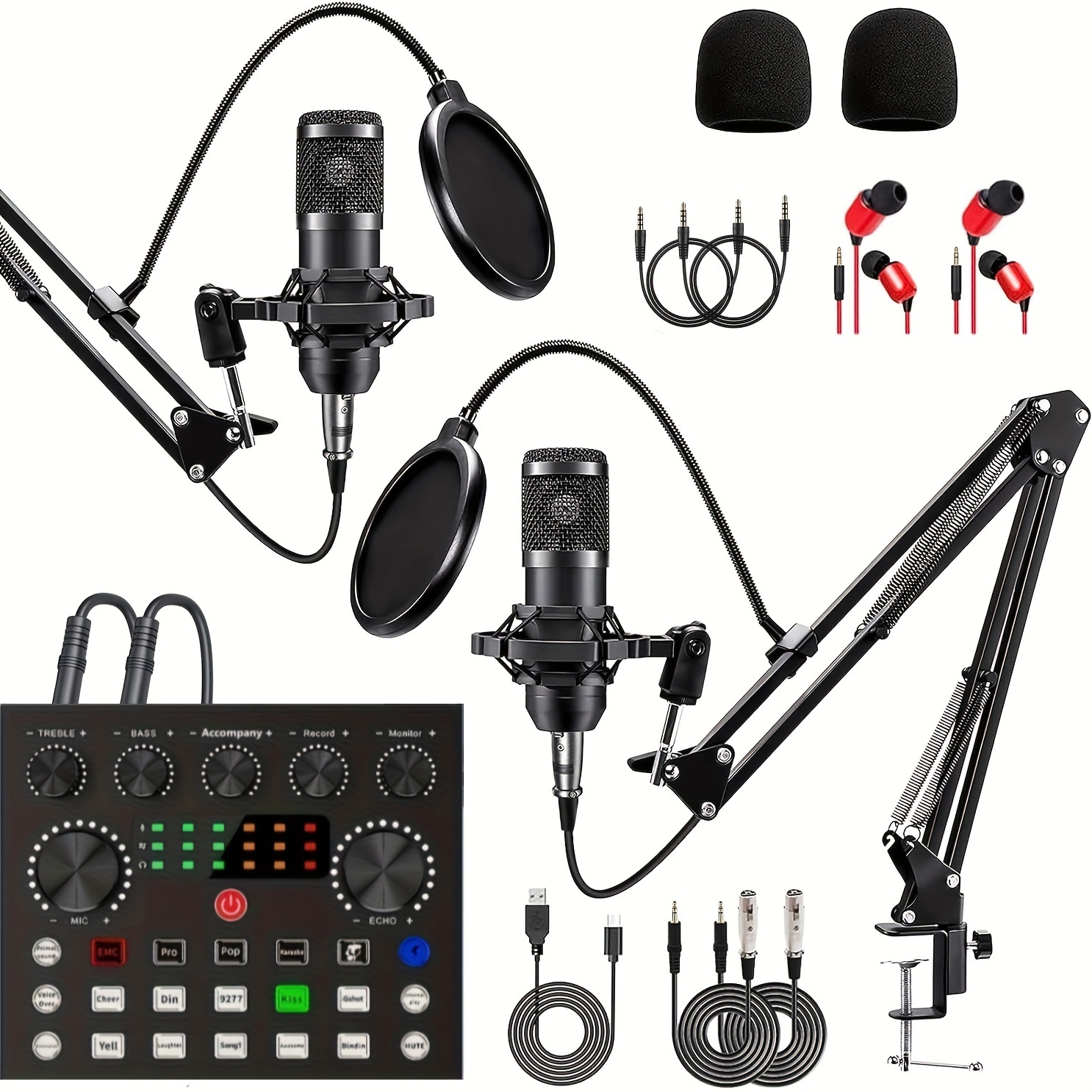 

Podcast Equipment Bundle For 2, Wired Microphone, V8s Audio Interface With All In 1 Live Sound Card And , Podcast Microphone, Recording, Live Streaming