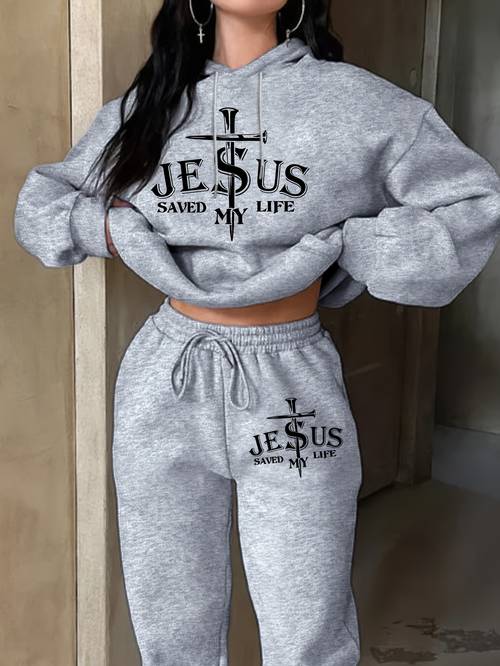 item picture womens casual fashion trendy painting letter print sweatshirt and pants set