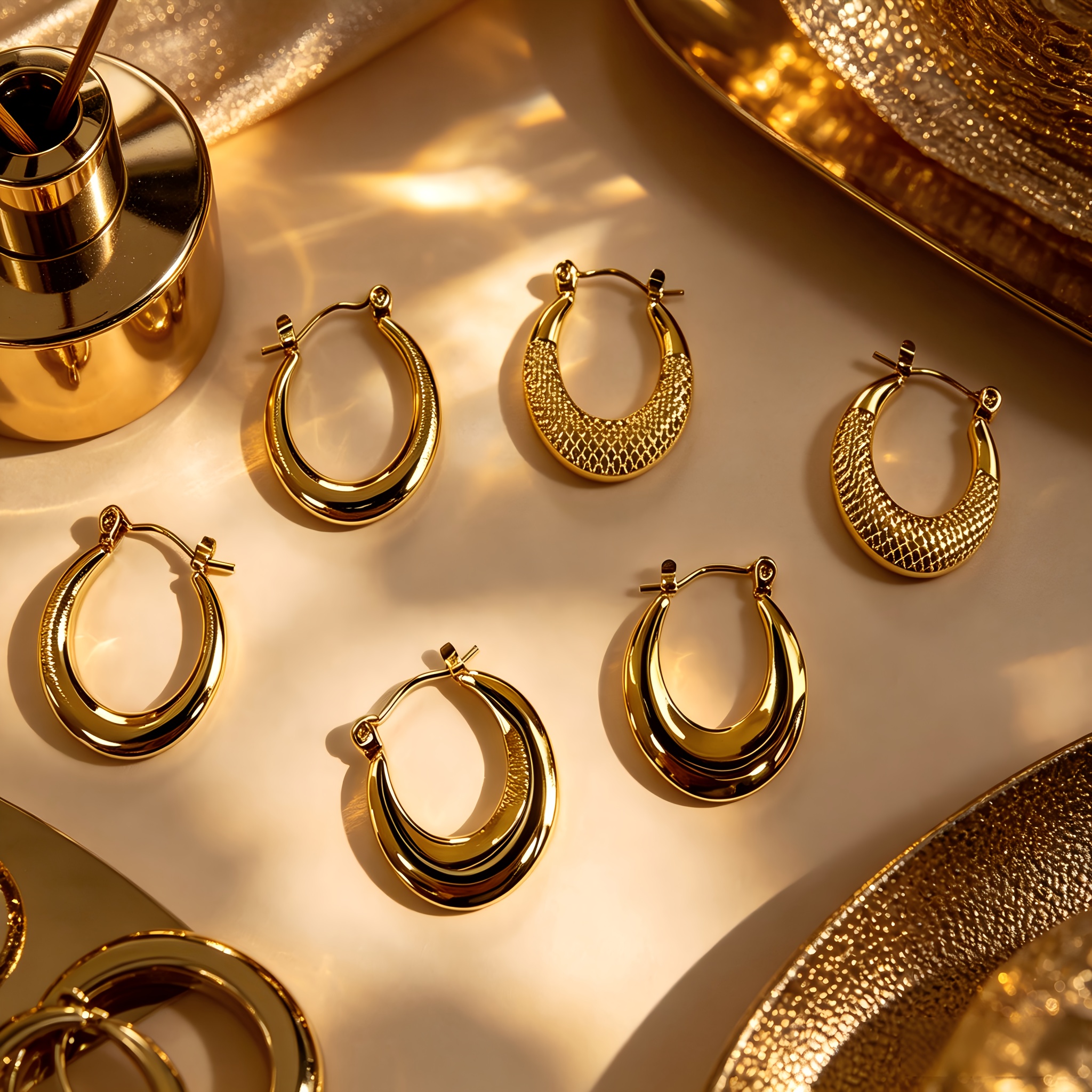 TEMU 6pcs Stainless Steel U-shaped Ear Set, Anti-allergy, Non-fading Golden Hoop Earrings, Easy And Versatile Multi-style Daily Party Earrings