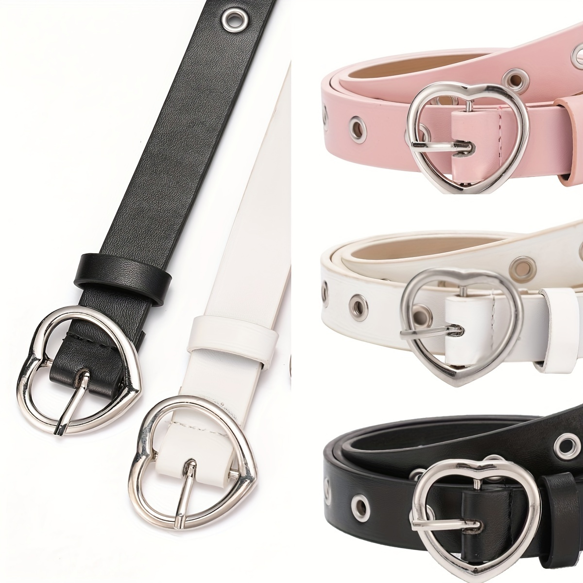 

Adjustable Leather Belts -shaped - Cute And , , Punk Rivet Detail, Teens - In Black, White, Pink, And , Cute Belt