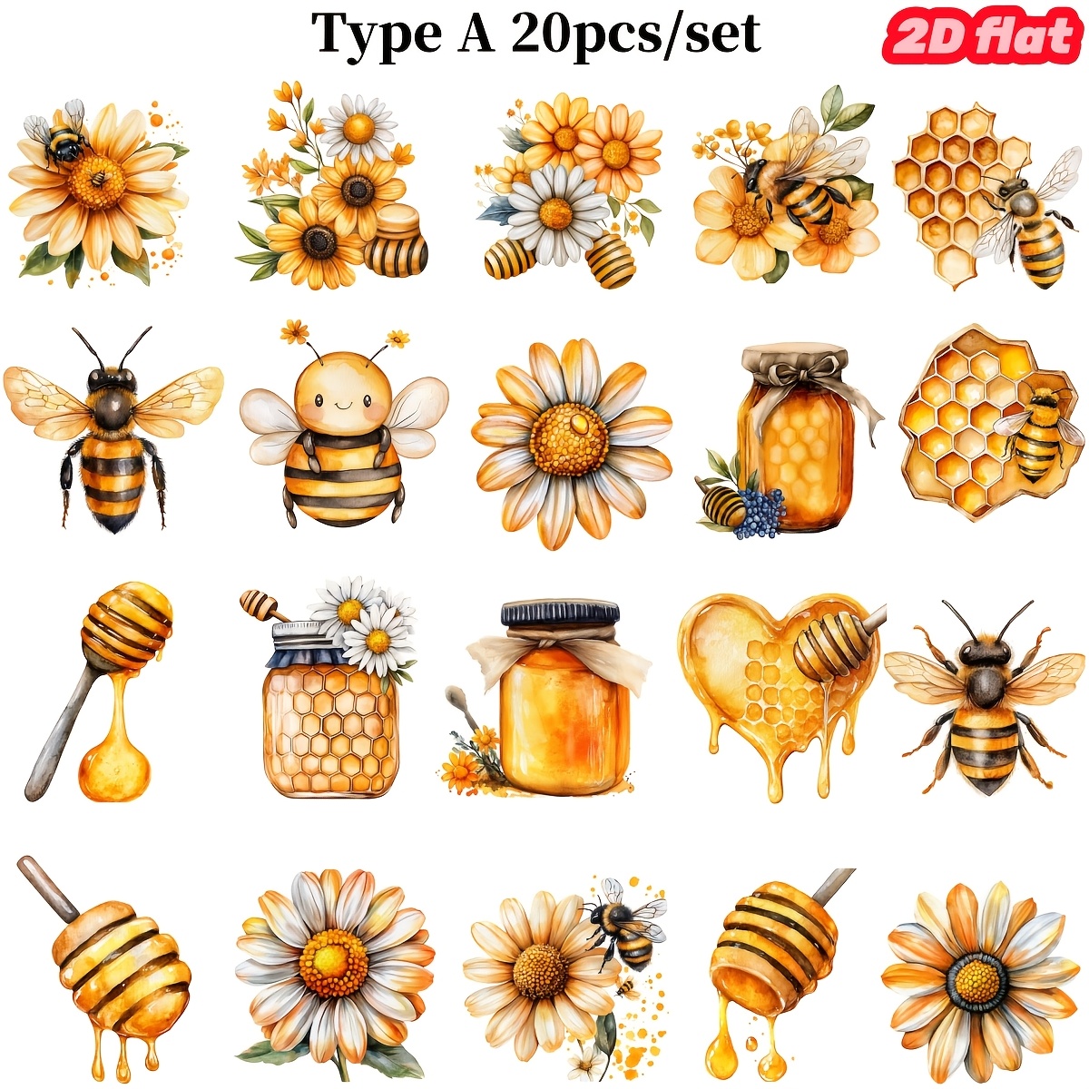 TEMU 20pcs Set Handmade Creative Vintage And Honey Series 2d Flat High Quality Stickers, Suitable For Junk Journal, Notebook, Decoration, Diy Cutting