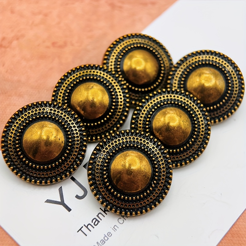 TEMU 6pcs Metal Buttons - Alloy Golden & Black Vintage Capsules With Ornate Edges, Round Snap Buttons Suitable For Clothing, Jackets, Bags, Furniture
