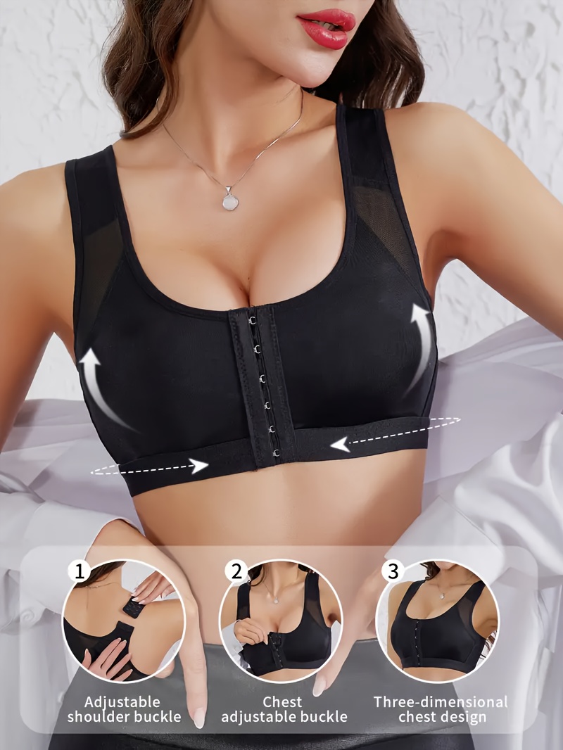 New Plus Size Gathered Non-steel Ring Breathable Hole Bra Bra Vest Style Bra Suitable for and Front Buckle Adjustable Bra Breast Shrinking Bra Bra, Plus Size Bra Lingerie Front Buckle Design for Cam and Shaping, Ideal for and Summer Wear