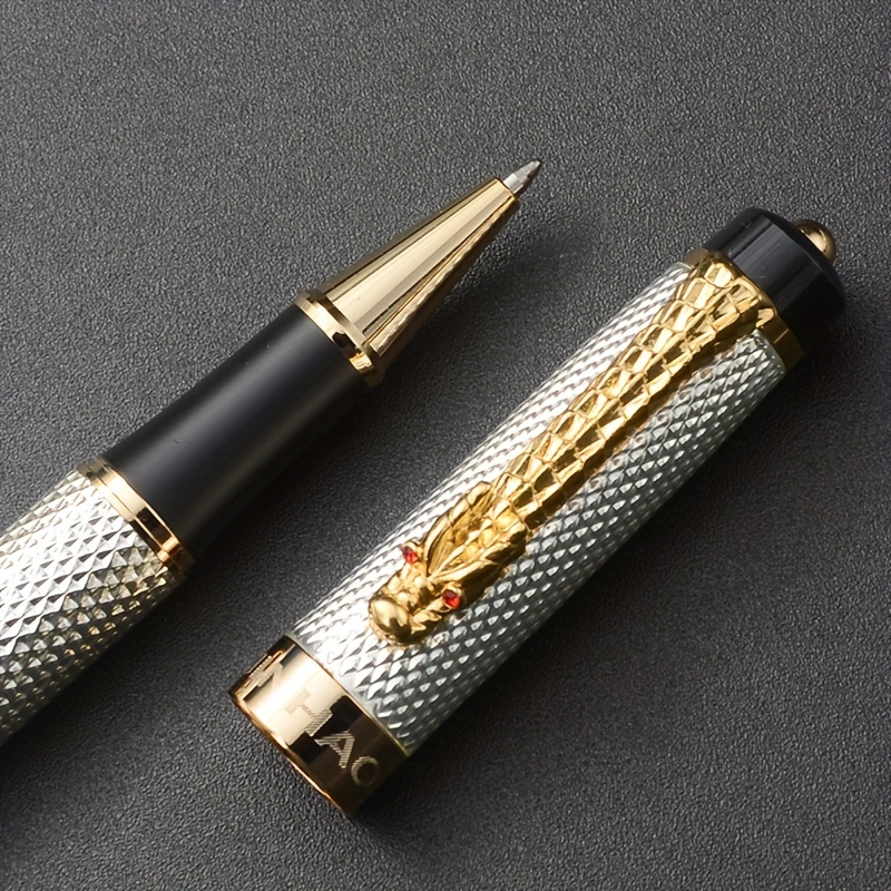 

1pc Luxury 1200 Gel Ballpoint Pen Set Metal Pole Office Gifts Ink Pens 0.7mm Nib Caneta Tinteiro Dragon Pen With Black Refill And Golden Accessories