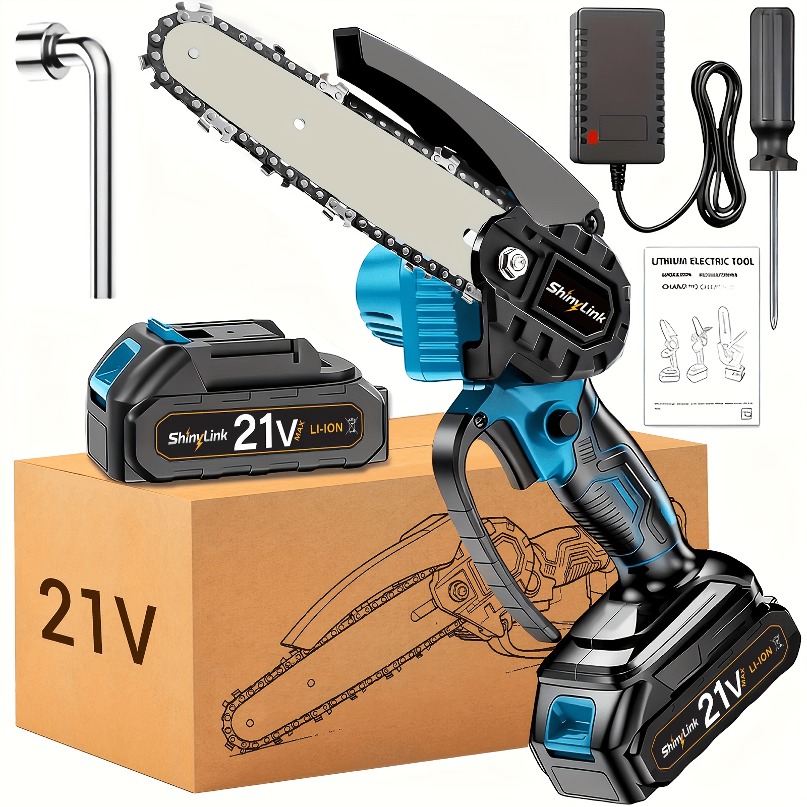 TEMU Shinylink 6-inch Cordless Mini Chainsaw, Handheld Chain Saw With Battery, For Tree Trimming Wood Cutting, Gifts For Father, Dad, Husband, Men