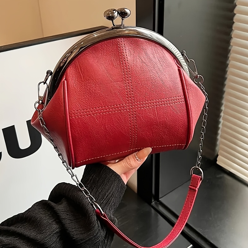 womens vintage kiss lock clutch bag adjustable strap large capacity shell design solid color evening handbag in   machine washable evening purse gothic accessory durable zipper closure 6